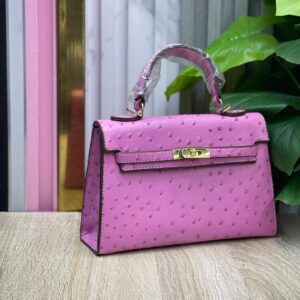 Hermès Kelly Style Pink Ostrich Leather Handbag