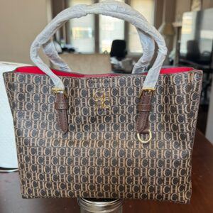 Carolina Herrera CH Monogram Tote Bag – Brown Designer Canvas Handbag